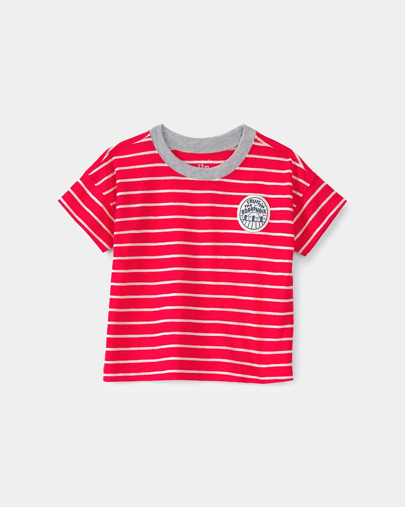 Baby Boy 2-Piece Striped T-Shirt & Shorts Set - Red/Khaki