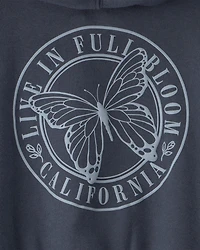 Girls 'Butterfly' Fleece Zip-Up Hoodie - Navy Blue