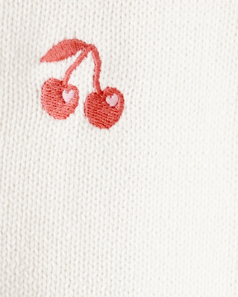 Toddler Girl 2-Piece Cherry Sweater & Plaid Knit Skort Set - Ivory/Navy