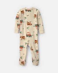Toddler Boy 1-Piece Farm 100% Cotton Snug Fit Footed Pajama - Beige