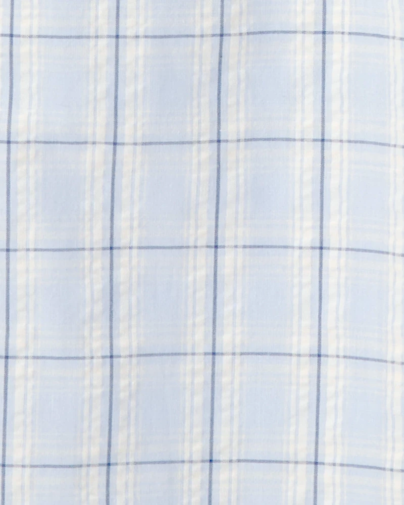 Girls Plaid Smocked Jumpsuit - Blue