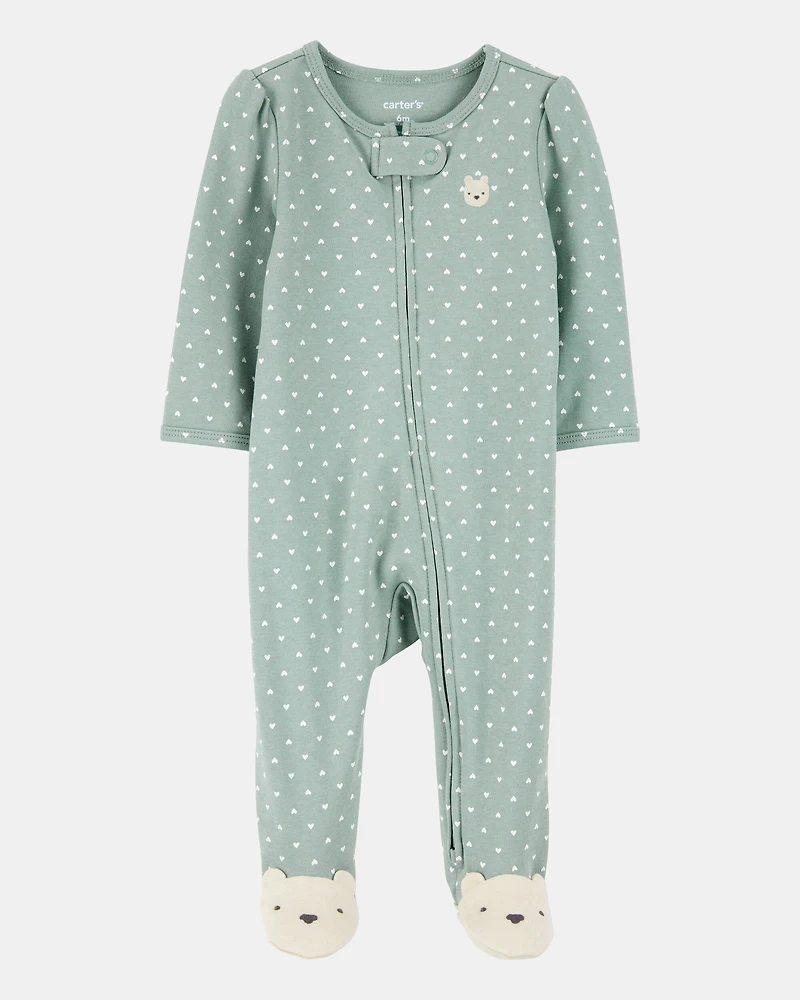 Baby 2-Pack Cotton 2-Way Zip Sleep & Play Pajamas - Green/Ivory
