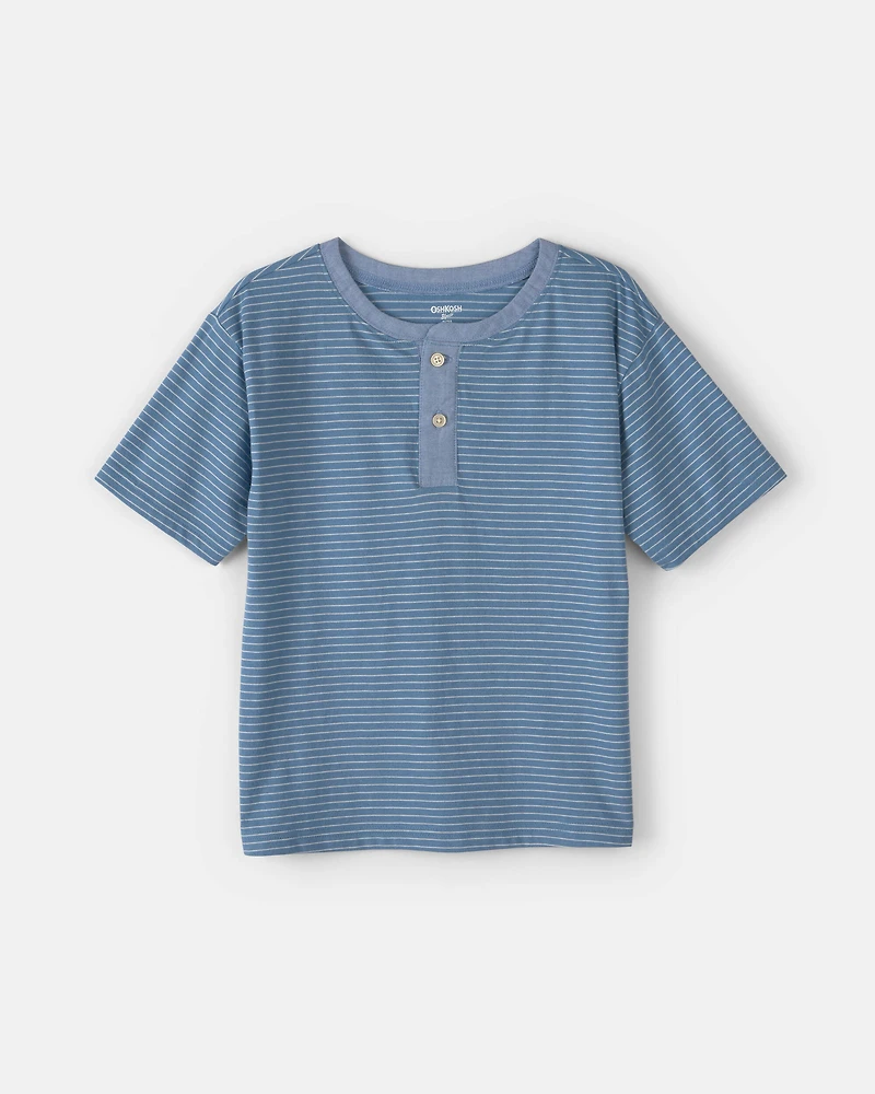 Boys Stripe Henley Tee - Blue