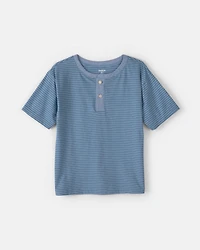 Boys Stripe Henley Tee - Blue