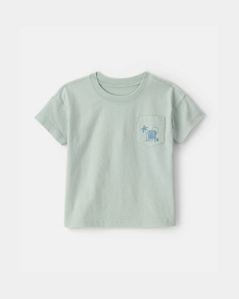 Toddler Boy Tropical Beach Pocket Tee - Mint Blue