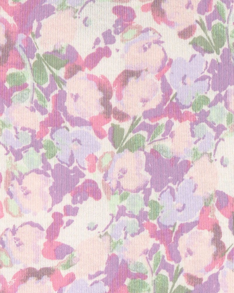 Toddler Girl Unicorn Floral 100% Cotton Snug Fit 4-Piece Pajama Set - Pink/Purple