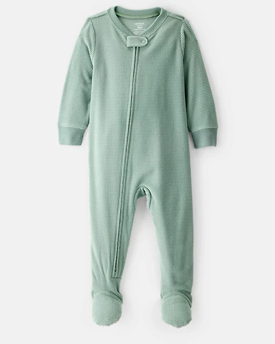 Baby Boy Waffle Knit Long-Sleeve 2-Way Zip 1-Piece Pajamas - Green