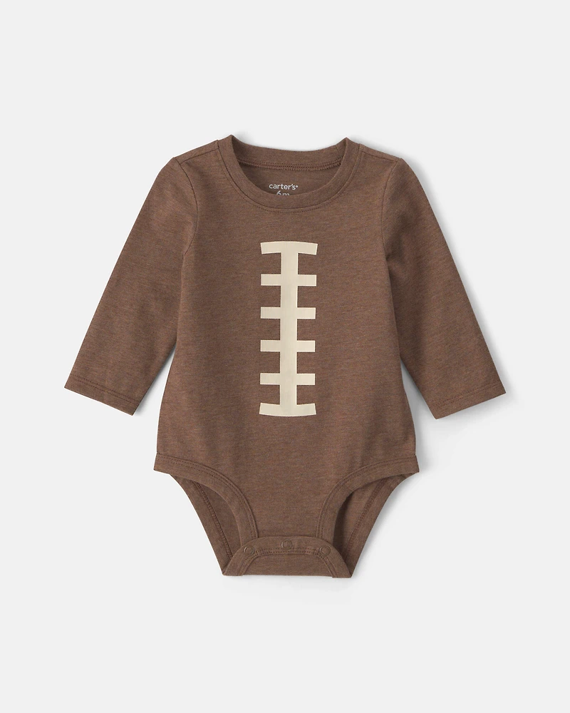Baby Boy Football Long-Sleeve Graphic Bodysuit - Brown