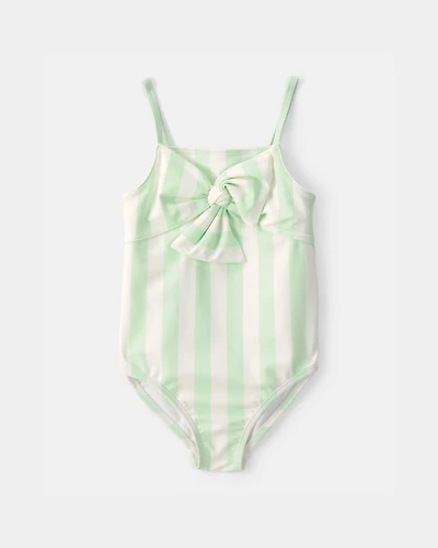 Toddler Girl 1-Piece Striped Swimsuit - Green/Ivory