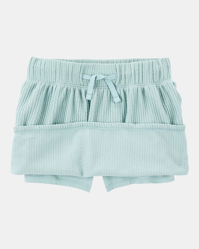 Kid Ribbed Textured Drawstring Skort -  Green