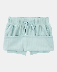 Kid Ribbed Textured Drawstring Skort -  Green