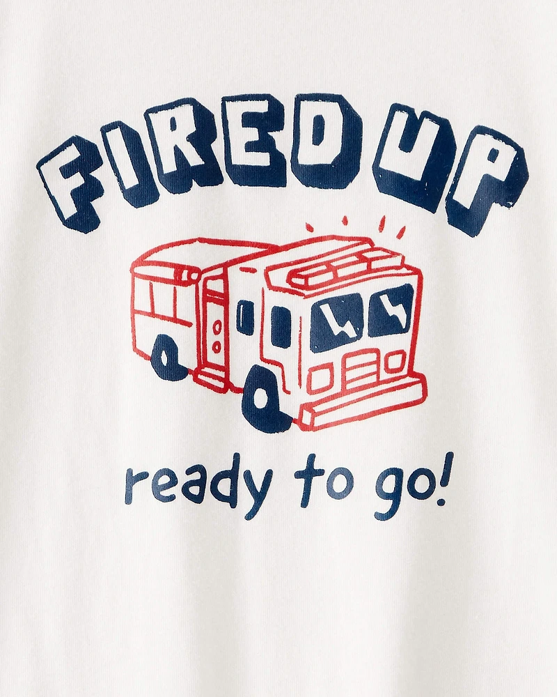 Toddler Boy Firetruck Graphic Tee - White