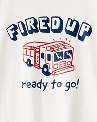 Toddler Boy Firetruck Graphic Tee - White
