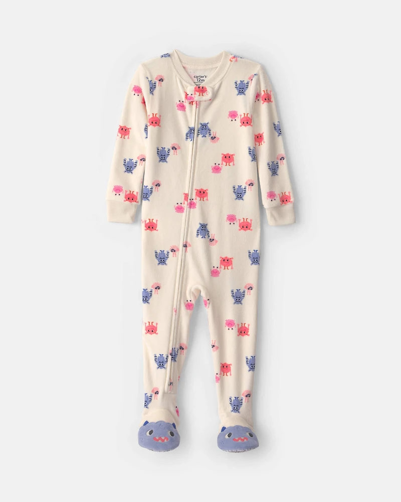 Toddler Girl 1-Piece Monster DreamPlush Snug Fit Footed Pajama - Cream