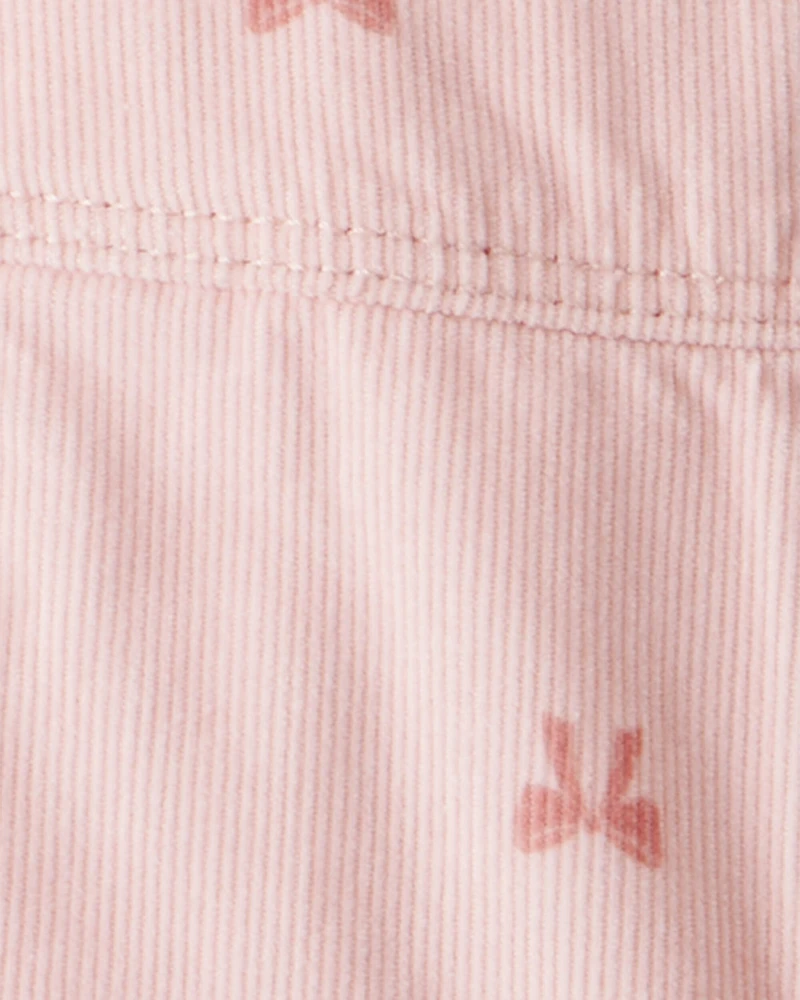 Baby Girl Bow Print Corduroy Overalls - Pink
