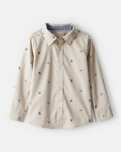 Boys Snowboarding Button-Down Shirt - Khaki