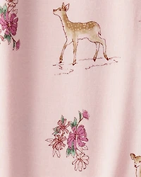 Baby Girl Deer & Floral Print PurelySoft Long-Sleeve 2-Way Zip 1-Piece Pajamas - Pink