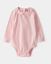 Baby Scalloped Collar Long-Sleeve Bodysuit - Pink