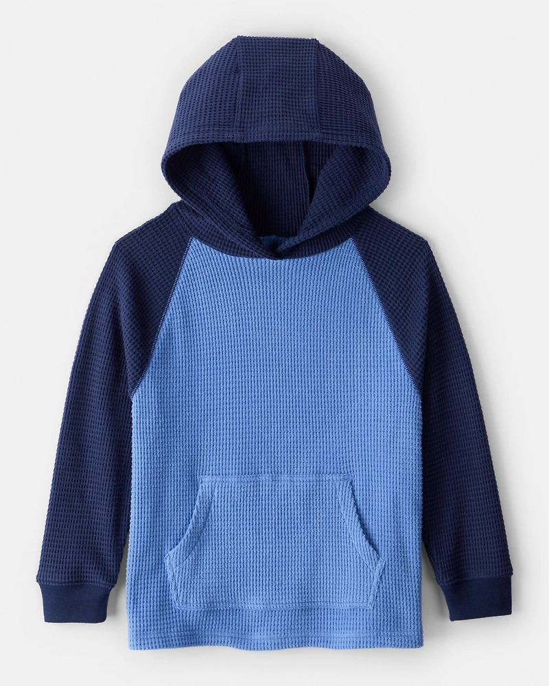 Boys Waffle Knit Color Block Hoodie - Blue