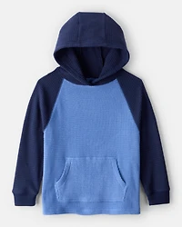 Boys Waffle Knit Color Block Hoodie - Blue