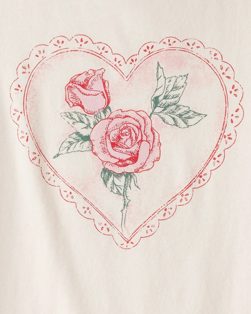 Girls Valentine Heart Long-Sleeve Graphic Tee - White