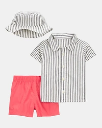 Baby 3-Piece Button-Down Shirt & Short Set