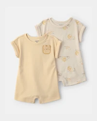 Baby 2-Pack Lion Short-Sleeve Rompers - Yellow/Ivory