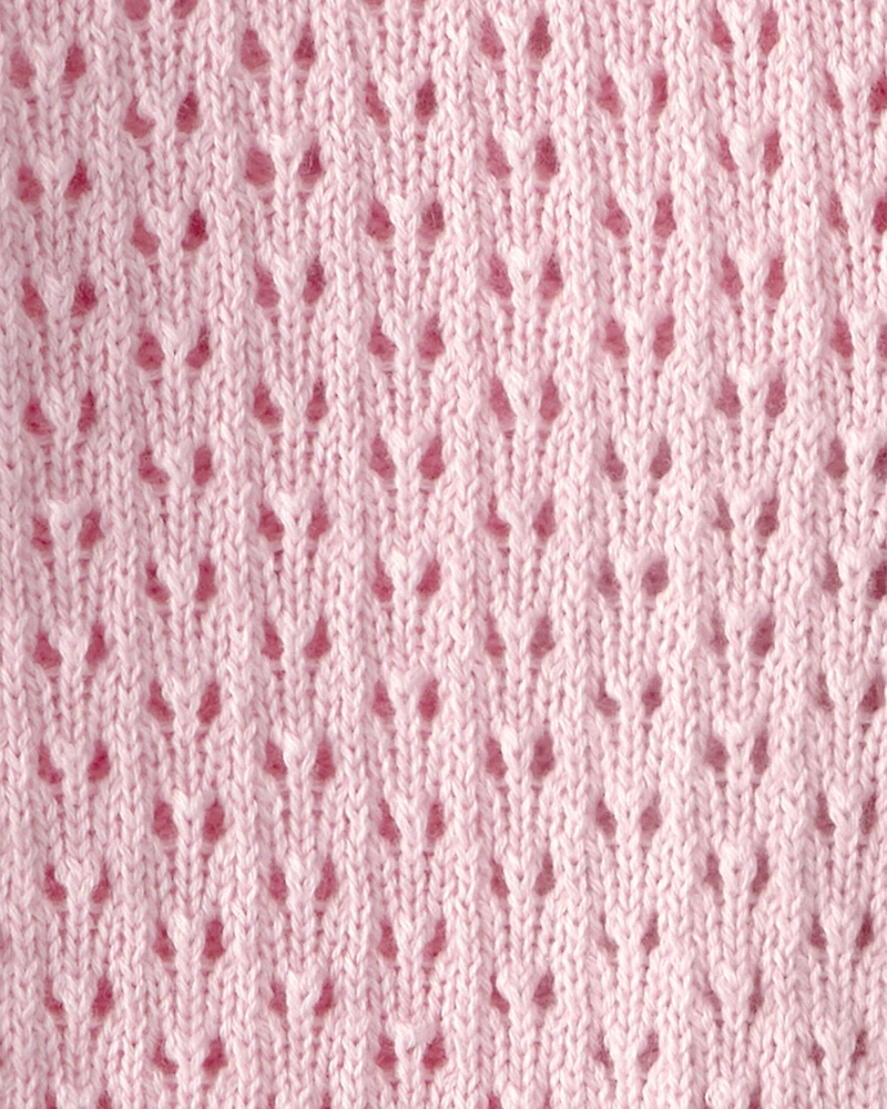 Baby Girl Bow Pointelle Button-Up Cardigan Sweater - Pink