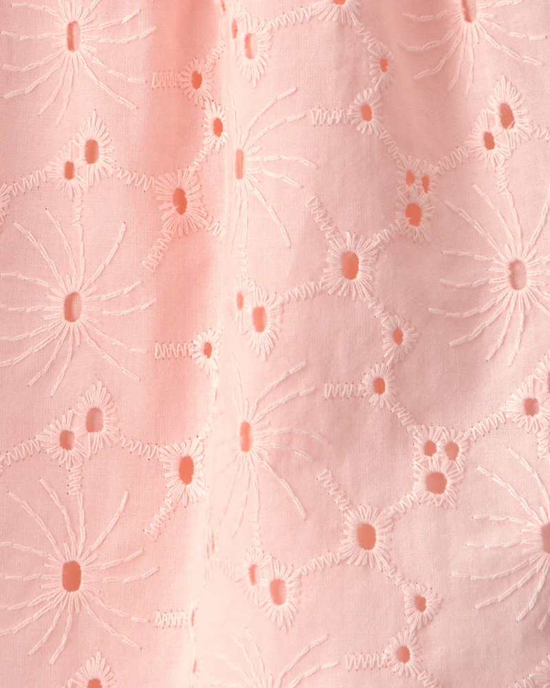 Baby Girl Short-Sleeve Eyelet Dress - Pink