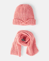 Girls 2-Piece  Shimmer Winter Hat & Scarf - Coral
