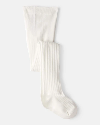 Girls Rib Tights - White