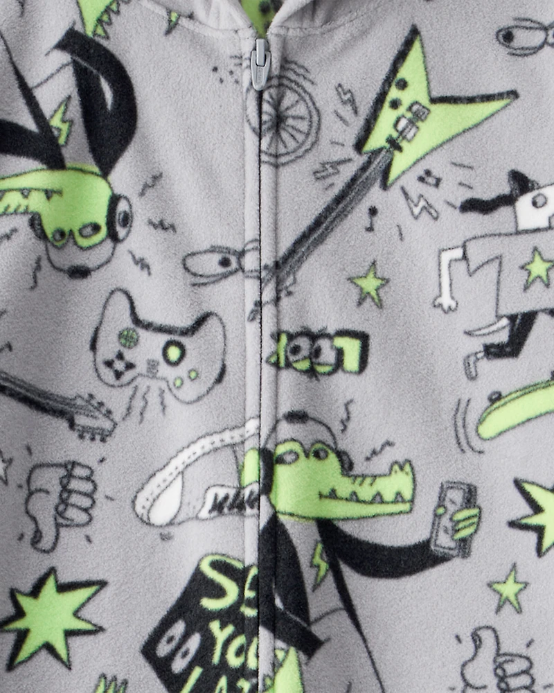 Boys Alligator Fleece Loose Fit 1-Piece Pajamas