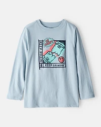 Boys Skateboard Long-Sleeve Graphic Tee - Blue