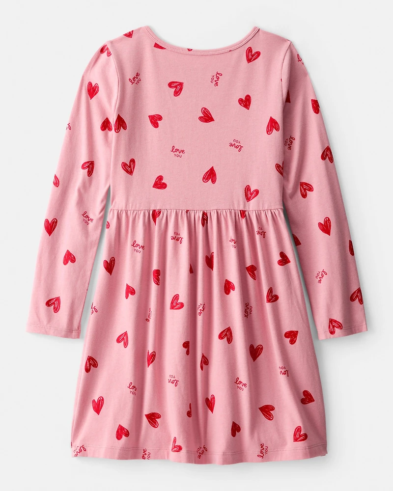 Girls Heart Long-Sleeve Dress - Pink