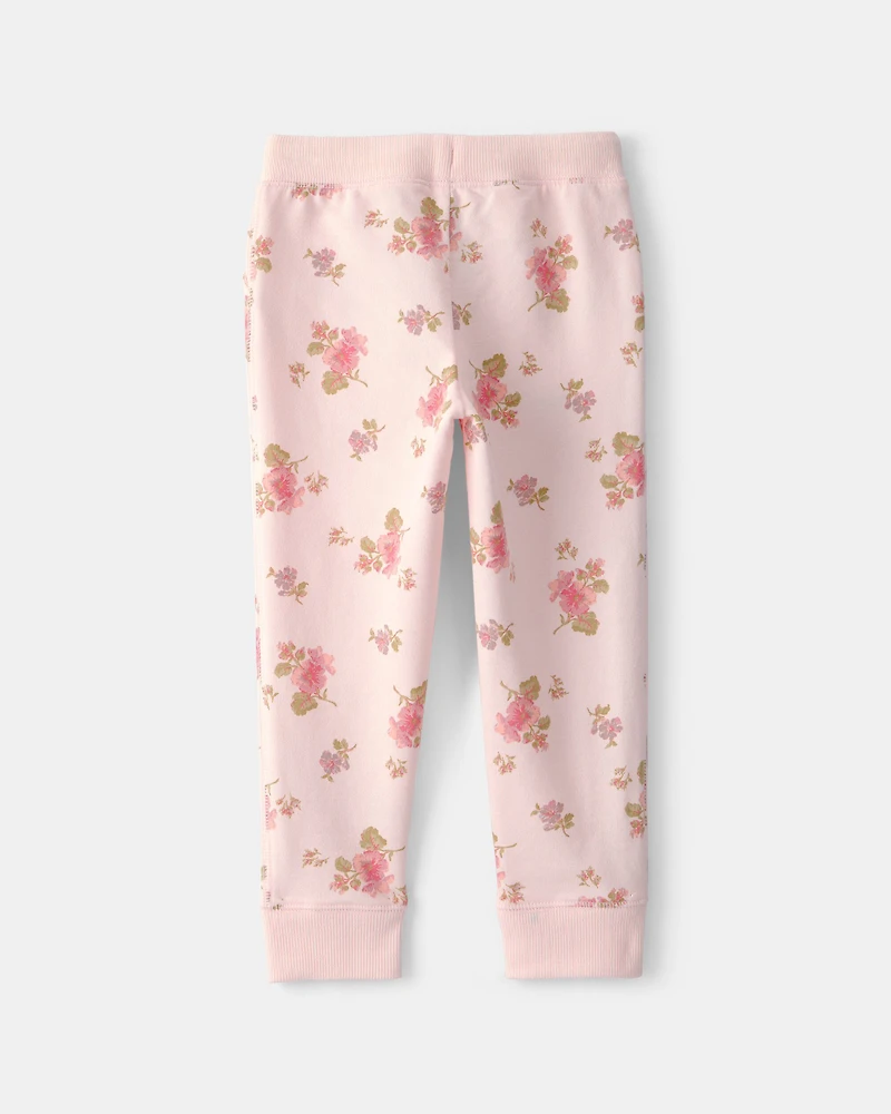 Toddler Girl Floral Drawstring Knit Joggers - Pink