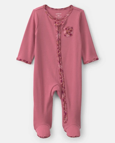 Baby Girl Floral Cotton 2-Way Zip Sleep & Play Pajamas - Pink