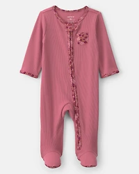 Baby Girl Floral Cotton 2-Way Zip Sleep & Play Pajamas - Pink