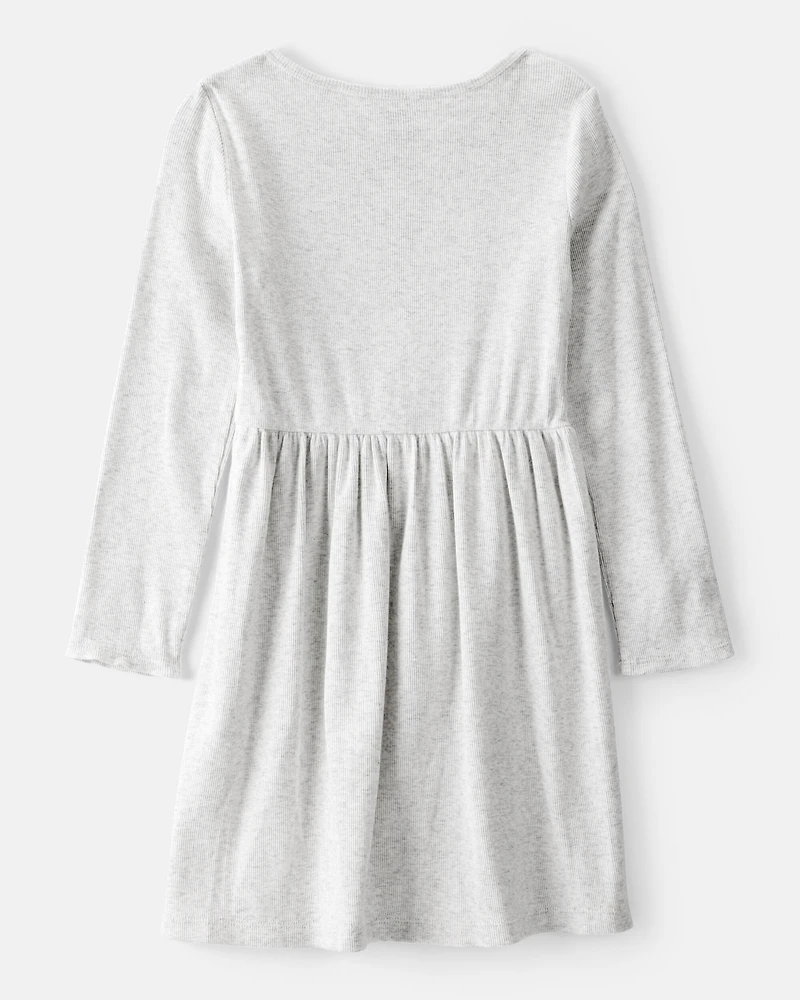 Girls Long Sleeve Cotton Dress - Grey