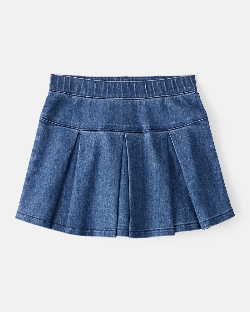 Girls 2-Piece Striped Short-Sleeve Button-Down Tee & Denim Skort Set - Multi