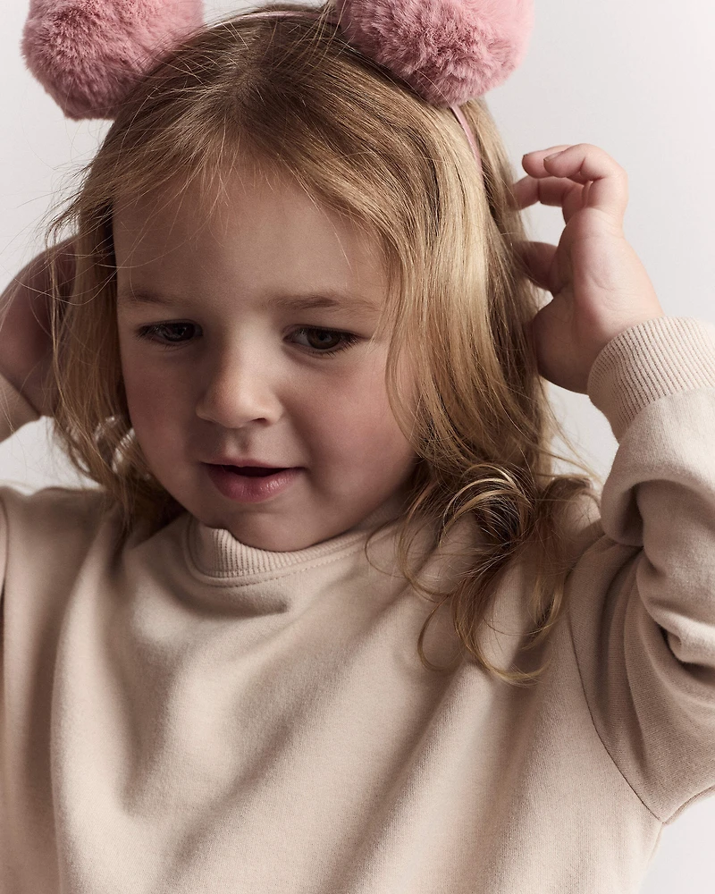 Toddler Girl Furry Pom Pom Headband - Rose