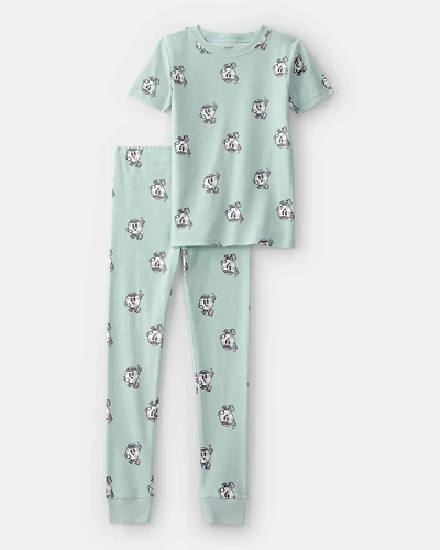 Boys Soccer 100% Cotton Short-Sleeve Snug Fit 2-Piece Pajama Set - Green