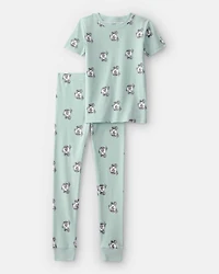 Boys Soccer 100% Cotton Short-Sleeve Snug Fit 2-Piece Pajama Set - Green