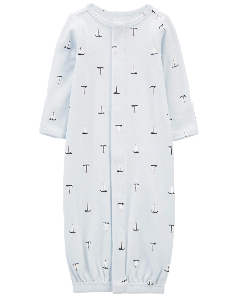 Baby Boy Preemie Sailboat Sleeper Gown