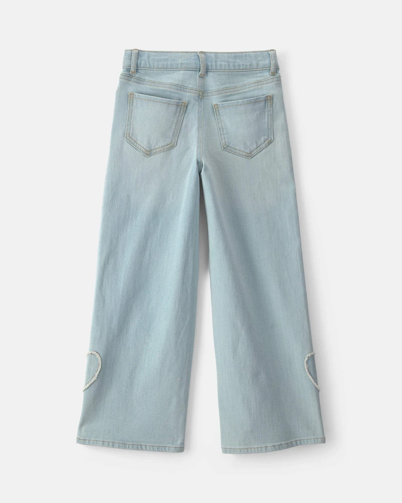 Girls Heart Denim Wide-Leg Jeans - Light Wash