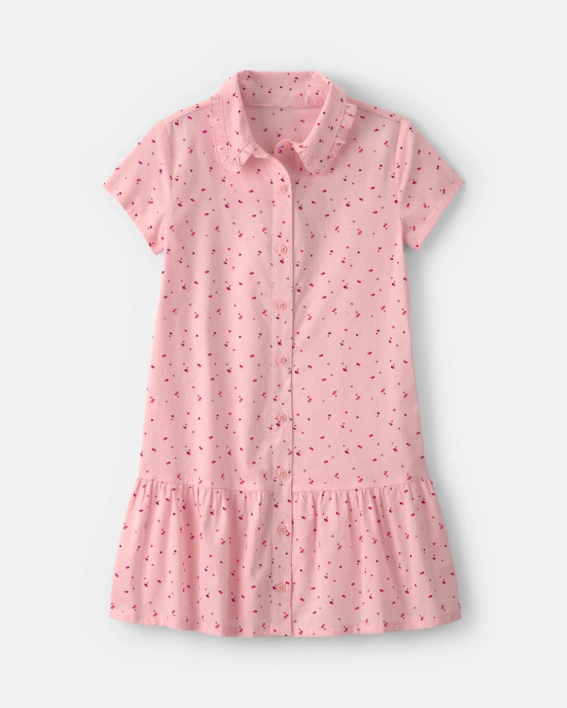 Girls Heart Collared Dress - Pink