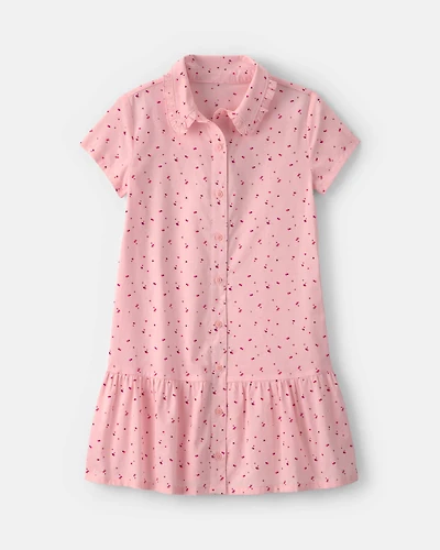 Girls Heart Collared Dress - Pink