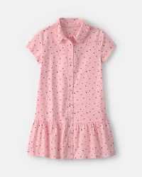 Girls Heart Collared Dress - Pink