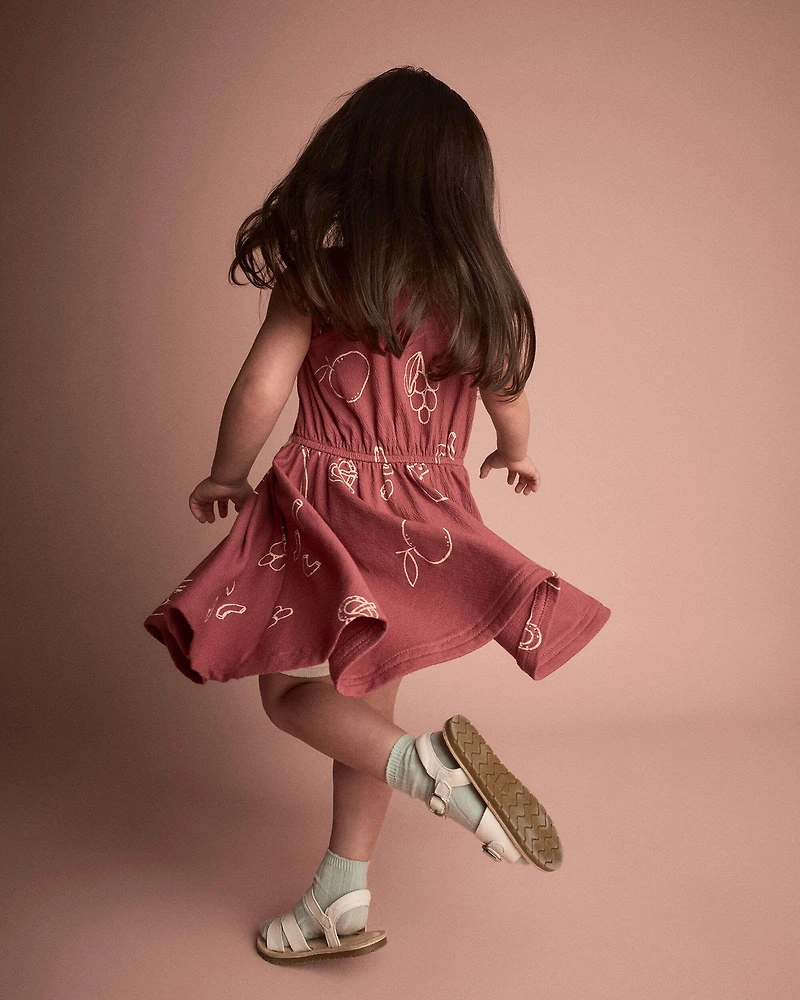Toddler Girl Ric-Rac Crossover Dress in Snack Print - Red