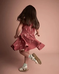 Toddler Girl Ric-Rac Crossover Dress in Snack Print  - Red
