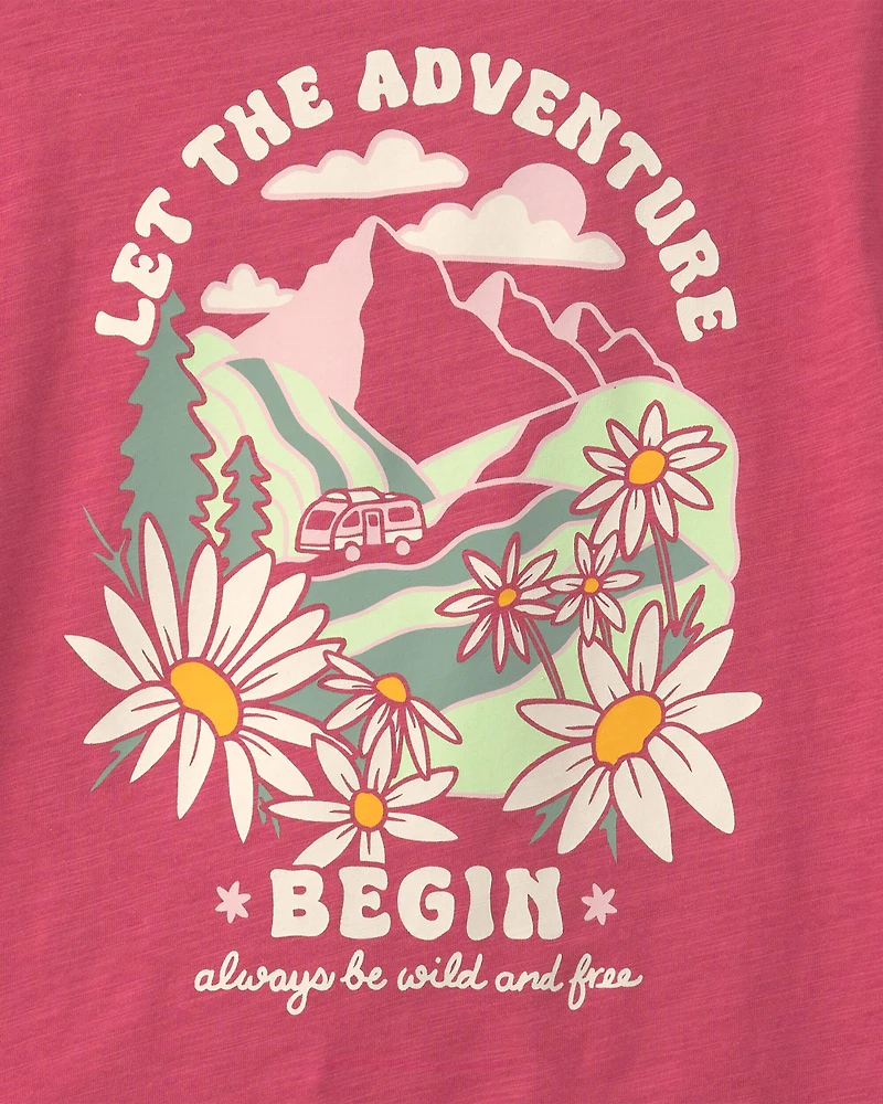 Girls 'Adventure Crew' Graphic Tee - Red